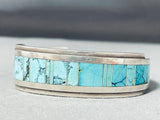 Stunning Vintage Native American Navajo Blue Diamond Turquoise Sterling Silver Bracelet Signed-Nativo Arts
