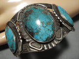 Incredible Vintage Native American Navajo Domed Blue Gem Turquoise Sterling Silver Bracelet Old-Nativo Arts