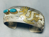 Kachina Spiderweb Turquoise Vintage Native American Navajo Sterling Silver Bracelet-Nativo Arts