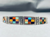 Double Technique Vintage Native American Navajo Turquoise Sterling Silver Link Bracelet-Nativo Arts