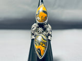 Mesmerizing San Felipe Signed Honey Bee Jasper Sterling Silver Huge Ring-Nativo Arts