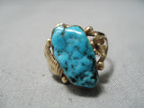 Fabulous Vintage Navajo 14k Gold Spiderweb Turquoise Native American Ring-Nativo Arts