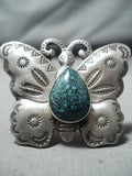 Exceptional San Felipe Spiderweb Turquoise Sterling Silver Butterfly Ring-Nativo Arts