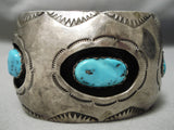 Huge Vintage Native American Navajo Hand Tooled Sterling Silver Turquoise Bracelet Old-Nativo Arts