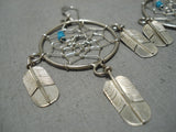 Detailed Intricate!! Vintage Native American Navajo Turquoise Drmcather Sterling Silver Earrings-Nativo Arts