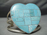 Detailed Love Heart Native American Navajo Turquoise Inlay Sterling Silver Heart Bracelet-Nativo Arts