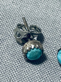 Simplistic Vintage Native American Navajo Turquoise Sterling Silver Earrings-Nativo Arts
