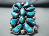 Spectacular Vintage Native American Navajo Old Kingman Turquoise Sterling Silver Ring-Nativo Arts