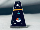Towering Intricate Native American Navajo Space Inlay Turquoise Sterling Silver Ring-Nativo Arts
