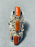 Dazzling Native American Navajo Coral Sterling Silver Ring-Nativo Arts