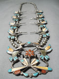One Of Best Vintage Native American Zuni Inlay Turquoise Sterling Silver Squash Blossom Necklace-Nativo Arts
