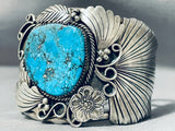 Museum Vintage Native American Navajo Big Turquoise Sterling Silver Leaf Flower Bracelet-Nativo Arts
