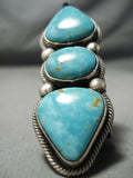Vivid Native American Navajo Carico Lake Turquoise Sterling Silver Heavy Ring-Nativo Arts