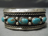 Heavy!! Vintage Native American Navajo Sterling Silver Royston Turquoise Leaf Bracelet-Nativo Arts