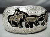 Detailed Al Payton Vintage Native American Navajo Sterling Silver Gold Horse Bracelet-Nativo Arts