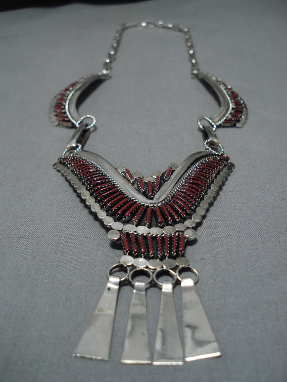 Stunning Vintage Navajo Coral Yazzie Sterling Silver Native American Necklace-Nativo Arts