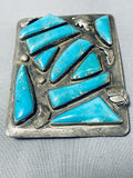 Don Platero Vintage Native American Navajo Blue Gem Turquoise Sterling Silver Buckle-Nativo Arts