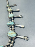 Dazzling Vintage Native American Navajo Roystn Turquoise Sterling Silver Squash Blossom Necklace-Nativo Arts