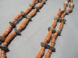 Museum Vintage Native American Navajo Coral Sterling Silver Hogan Bead Necklace- Very Old!-Nativo Arts