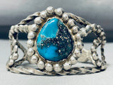 Heavy Blue Diamond Turquoise Vintage Native American Navajo Sterling Silver Bracelet-Nativo Arts