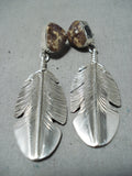 Tremendous Native American Navajo Wild Horse Sterling Silver Feather Pendant Earrings-Nativo Arts