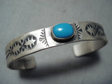 Signed Vintage Native American Navajo Sleeping Beauty Turquoise Sterling Silver Bracelet-Nativo Arts