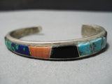 Thicker Vintage Native American Navajo Graduating Turquoise Sterling Silver Bracelet Old-Nativo Arts