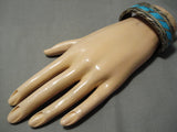 Rare Slanted Inlay Vintage Native American Navajo Turquoise Sterling Silver Bracelet- Heavy!-Nativo Arts