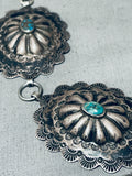Huge Hand Tooled Vintage Native American Navajo Turquoise Sterling Silver Concho Necklace-Nativo Arts