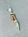 Native American Inlay Master Vintage Navajo Turquoise Sterling Silver Inlay Necklace-Nativo Arts