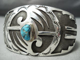 Intricate!! Vintage Native American Navajo Blue Diamond Turquoise Sterling Silver Bracelet Old-Nativo Arts