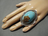 One Of Biggest Vintage Native American Navajo Domed #8 Turquoise Sterling Silver Ring- Huge!!-Nativo Arts