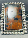 Most Unique Rectangular Vintage Native American Navajo Petrified Wood Sterling Silver Bracelet-Nativo Arts