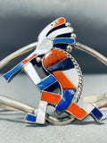 Colorful Native American Navajo Lapis Coral Jet Inlay Kokopelli Sterling Silver Bracelet-Nativo Arts