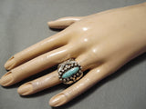 Rare Vintage Native American Navajo Blue Diamond Turquoise Sterling Silver Ring Old-Nativo Arts