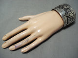 Native American Huge Vintage Hopi Sterling Silver Manuel Hoyungwa Sterling Silver Bracelet-Nativo Arts