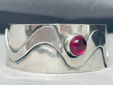 Native American Swirl Ruby Vintage Navajo Singed Sterling Silver Bracelet Jewelry-Nativo Arts