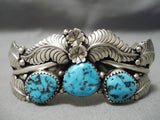 Detailed!! Vintage Native American Navajo Spiderweb Turquoise Sterling Silver Leaf Bracelet-Nativo Arts