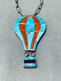 Ultra Rare Vintage Native American Navajo Turquoise Coral Balloon Sterling Silver Necklace-Nativo Arts