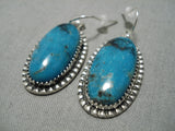 Important Jeanette Dale Native American Navajo Blue Diamond Turquoise Sterling Silver Earrings-Nativo Arts
