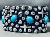 Heavy 104 Gram Native American Navajo Sterling Silver Cross Turquoise Bracelet-Nativo Arts