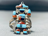 Tremendous Vintage Native American Zuni Turquoise Sterling Silver Kachina Ring-Nativo Arts