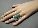 Navajo Sterling Silver Ring with Royston Turquoise – Carved Band Leaf Motif Size 10-Nativo Arts