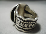 Huge Heavy Detailed Vintage Native American Navajo Men's Turquoise Sterling Silver Ring-Nativo Arts