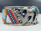 One Of Most Intricate Vintage Southwestern Turquoise Sterling Silver Bracelet-Nativo Arts