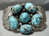 Important Vintage Native American Navajo Smokey Bisbee Turquoise Sterling Silver Bracelet Old-Nativo Arts
