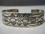 Rare Mary Morgan Vintage Native American Navajo Hand Tooled Sterling Silver Bracelet-Nativo Arts