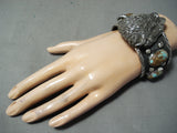 171 Grams Heavy Native American Buffalo #8 Turquoise Sterling Silver Bracelet-Nativo Arts