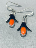 Delightful Native American Navajo Coral Sterling Silver Squash Blossom Earrings-Nativo Arts