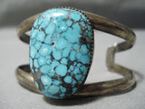 Vivid Spiderweb Turquoise Vintage Native American Navajo Sterling Silver Bracelet Old-Nativo Arts